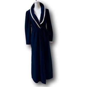 Miss Dior I Magnin Vintage Royal Blue Dressing Robe with Ruffle Fringe Size S/P